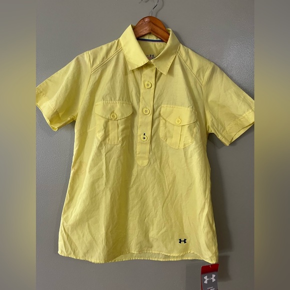 Under Armour Yellow Heat Gear UPF 30 Womens Top Cotton Pockets M NWT - Picture 2 of 11